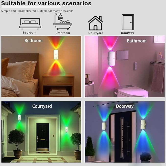 LED Wireless Wall Sconce with Color Changing, Motion Sensor Light Indoor, 1500mAh Rechargeable Battery Operated Wall Sconces for Bedroom Bedside Hallway Courtyard Doorway (white - 2 pack)