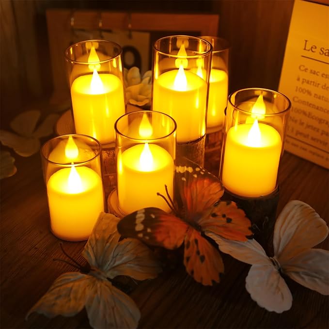 Topstone 6 pcs Flameless LED Tea Light Candles with Remote Control,Realistic Flickering, 400+ Hours Battery Life, CR2450 Battery Included, Dimmable, Timer Function,for Home Decor, Wedding, Party