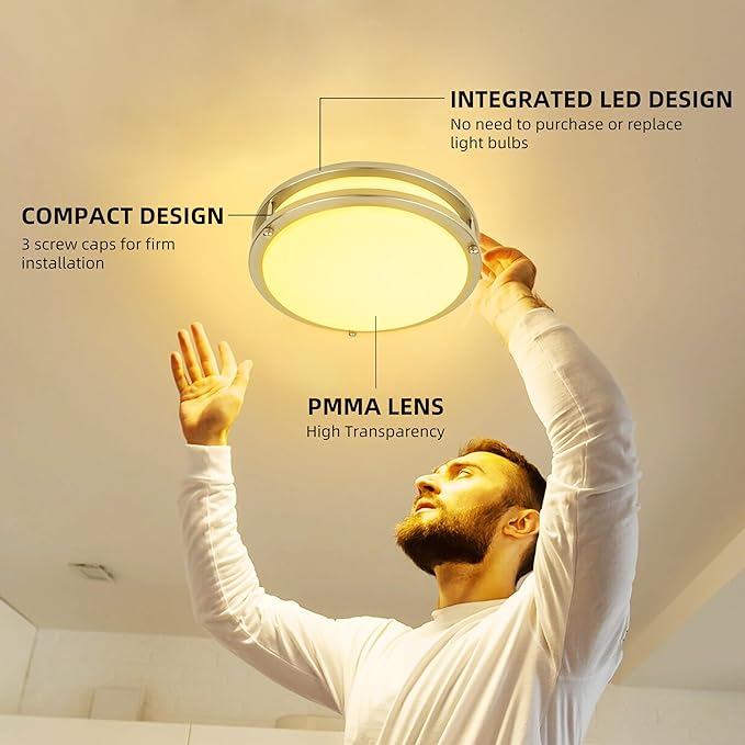 hykolity 13 inch Flush Mount LED Ceiling Light Fixture, 2700K/3000K/3500K/4000K/5000K Adjustable Ceiling Lights, Brushed Nickel Saturn Dimmable Lighting for Bathroom or Kitchen, ETL Listed - 2 Pack