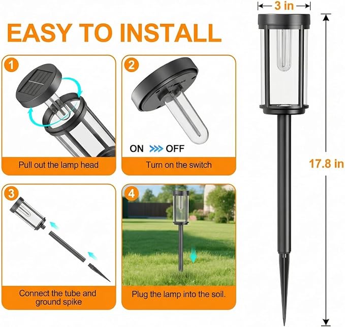 Sparkblaze 2 Pack Solar Pathway Lights Outdoor, Modern Classic Solar Garden Lights, Auto On/Off Landscape Lighting for Yard, Lawn, Patio, Walkway, Waterproof Solar Stake Lights. (2, Warm White)