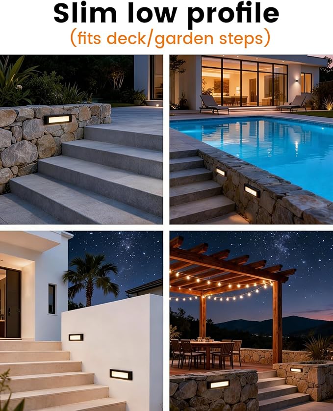 Low Voltage LED Step Lights (6.5×0.67×1.44 in) - 1.2W Die-Cast Aluminum Stair Lighting with Patent Connector, Wet Location Safe Outdoor Steps 1-Pack