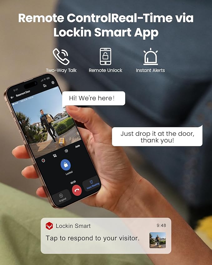 Lockin Veno Pro Smart Deadbolt Lock with Dual Swappable Batteries for 6-Month Extended Power, Palm Vein & Fingerprint Keyless Entry, Built-in Wi-Fi, Doorbell, App Remote Control, IP65 Waterproof