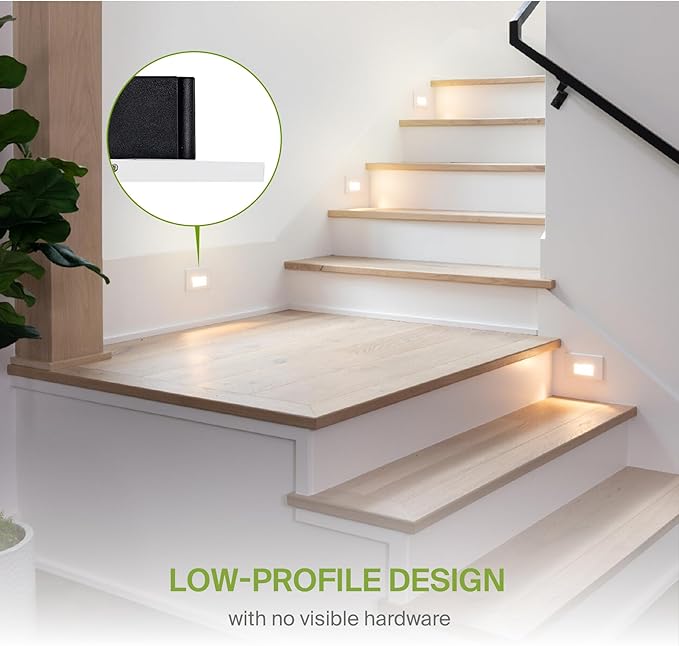 ASD LED Recessed Step Light Fixture, Outdoor & Indoor Stair Tread Lighting | 3CCT, Dimmable, Waterproof, ETL Listed | 3W 120LM 3000K-5000K 120V | Staircase Hardwired Illumination | White, 24 Pack