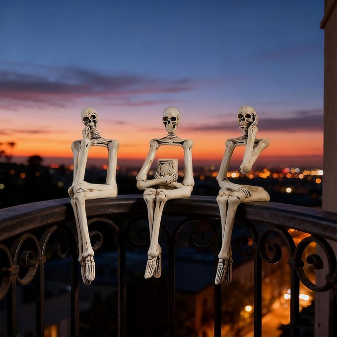 XINXUAN Halloween Decorations Skull Statue Home Decor - Modern Bookshelf & Desk Decor - 3 Piece Set (Retro - White)