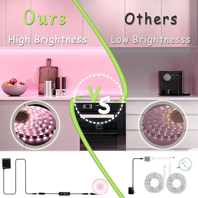 Pink 10 Foot Led Lights Strip Valentines Day Decor Rope Lights Easy DIY Princess Bedroom Cuttable Strip Lights for Baby Room Bathroom Living Room Kitchen Ceiling Wall Vanity Mirror Decoration