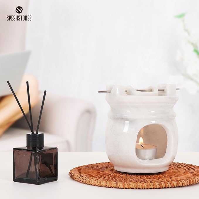 Marble Oil Burner 4.5 Inches White Handmade Candle Warmer & Aromatherapy Diffuser for Home Decor, Bathroom & Room Decor, Ideal Oil Warmer, Aroma Diffuser & Essential Oils