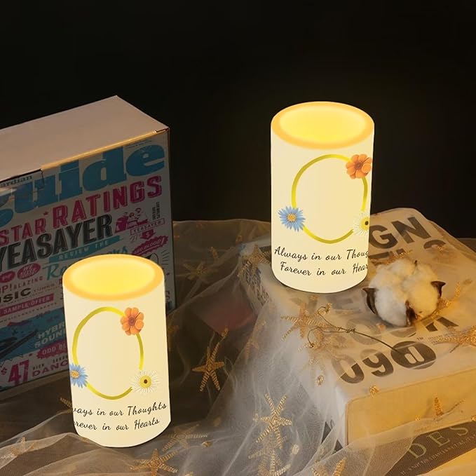 Personalized LED Memorial Candle for Loss of Loved One 2 Pack 6 x 3 inch Flameless Candles Biege Battery Operated Candles with Multicolor Timer Remote Control Flameless LED Fake Candles