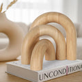 3 Pieces Wood Arch Decor, Wooden Coffee Table Accents, Neutral Home Aesthetic Bookshelf Decoration, Desk Objects, Natural Modern Boho Decor for Living Room Entryway
