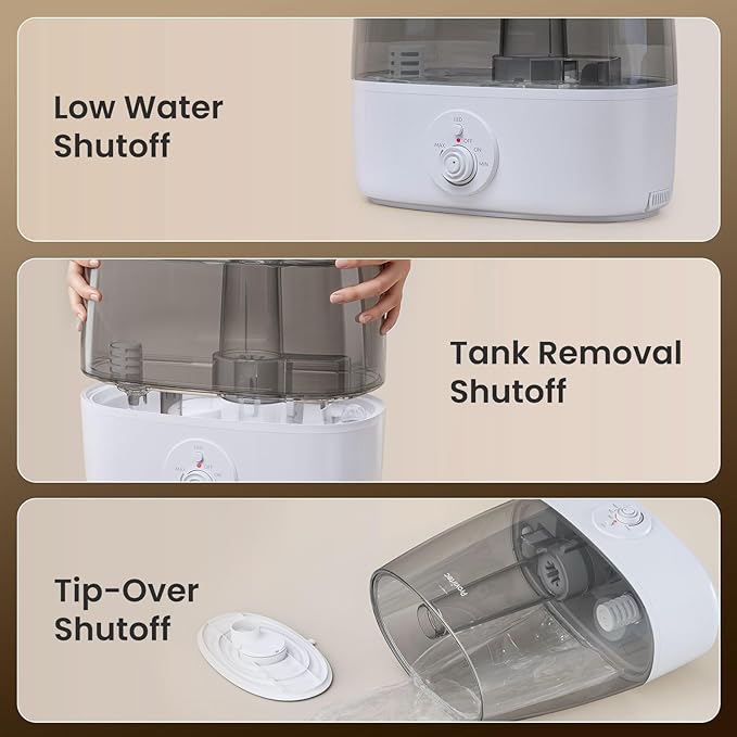 6.5L Stay Clean Tank Humidifier for Large Room, Low Maintenance, Top Fill Design, Ultra Quiet 65H Runtime, Cool Mist Ultrasonic for Bedroom, Home, Plants HC12