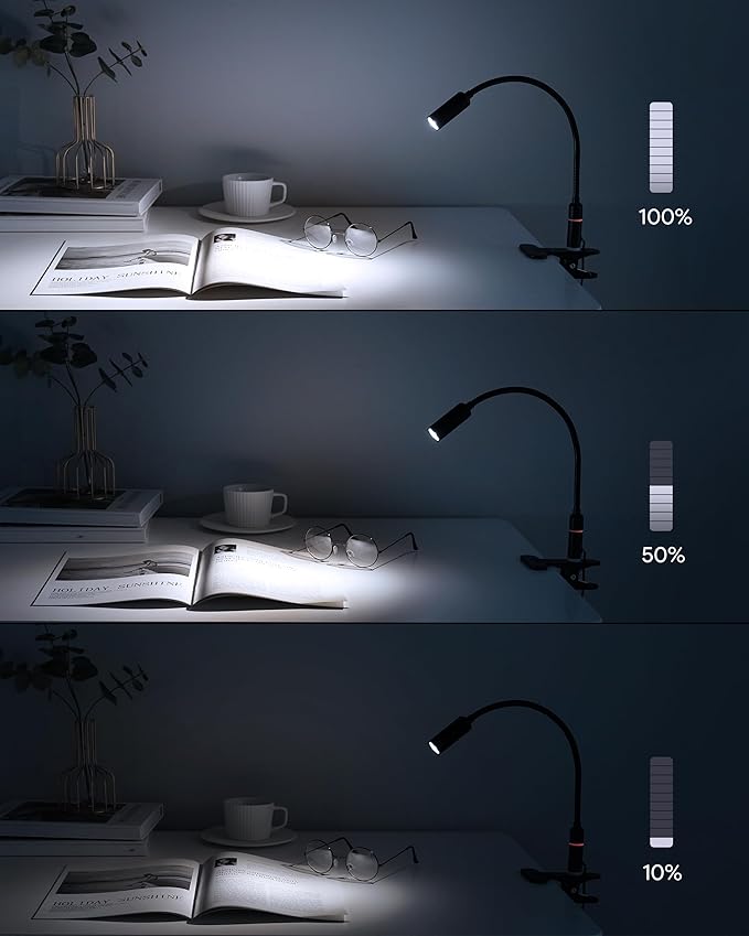 JHD Led Desk Lamp with Clamp - 10 Brightness Levels, 12" Flexible Gooseneck,Eye Protection USB Lamp - Suitable for Home Office, Reading, Bed Light,Quality Black Metal Clamp Light,Headboard Lamp