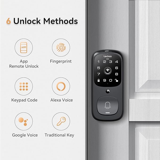Video Smart Lock with Doorbell, 3 in 1 Keyless Entry Door Lock, Built-in WiFi Camera Deadbolt Lock for Front Door, Fingerprint, Keypad Code, App Control, Voice Control, Auto Lock, IP65, Video Calling