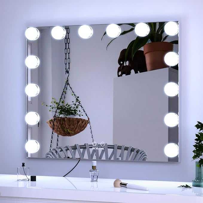 BEAUTME Hollywood Makeup Mirror, Large 20 x 23.6 inches, Light Up Vanity Mirror with 14pcs LED Bulbs, Dimmable, Smart Touch Control, Desktop or Wall Mounted