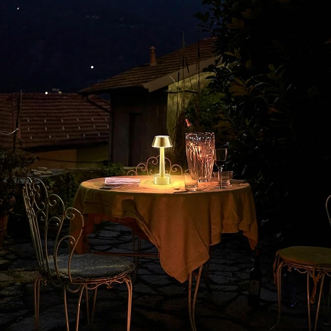 2 Pack Small Cordless Table Lamp, Battery Operated Gold Lamp for Restaurant Dinner Table, Rechargeable 3-Way Dimmable Touch Light Portable Metal Night Light for Bedside Dining Room Patio Bar Outdoor