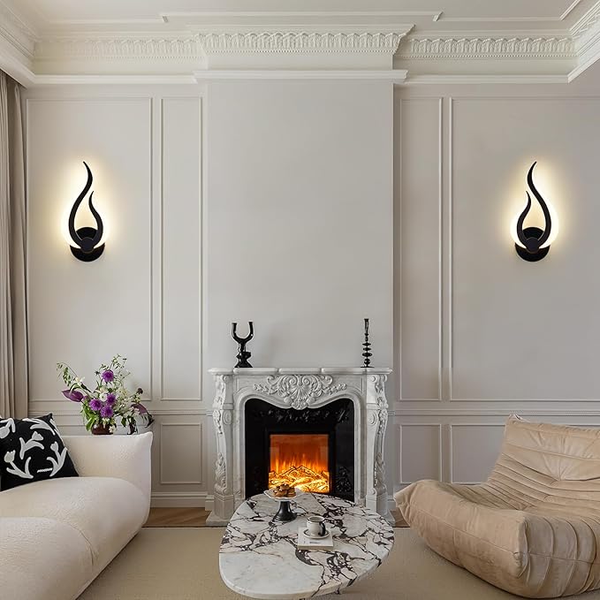 Modern Wall Sconce Set of 2, Wall Light Hardwired with 2.4G Remote Control, 10W LED Black Wall Mounted Lights, 3000K-6000K Dimmable, LED Wall Lights for Living Room Bedroom Hallway Bedside