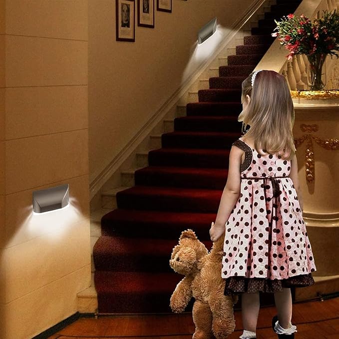 Key Light Door Lights, Small Motion Sensor Light with 4 LED Bulbs, Battery Powered Night Lights for Hallway, Stairway, Kitchen, Closet, Bedroom (2 Pack White)