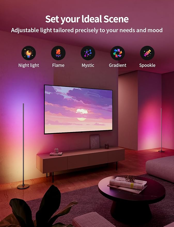 Ailofy Corner Floor Lamp, Corner Lamp Compatible with Alexa & Google Assistant, 16 Million DIY Colors, Sync with Music, App Control, Timer Setting, LED Floor Lamp for Living Room and Bedroom, Black