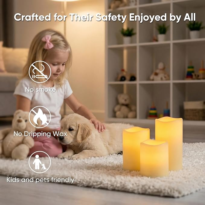 5plots 3" X 4"5" 6" Outdoor Waterproof Candles, Battery Operated Led Ivory White Flameless Candles with 10-Key Remote & Timer for Indoor Home Lantern Holiday Decor, Set of 9