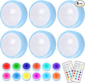 HELPLEX LED Puck Lights with Remote, 6 Pack Color Changing RGBW Stick-On Light, Battery Powered, Dimmable Under Cabinet Lighting with Timer & Memory, Wireless Push Lights for Kitchen & Closet, Blue