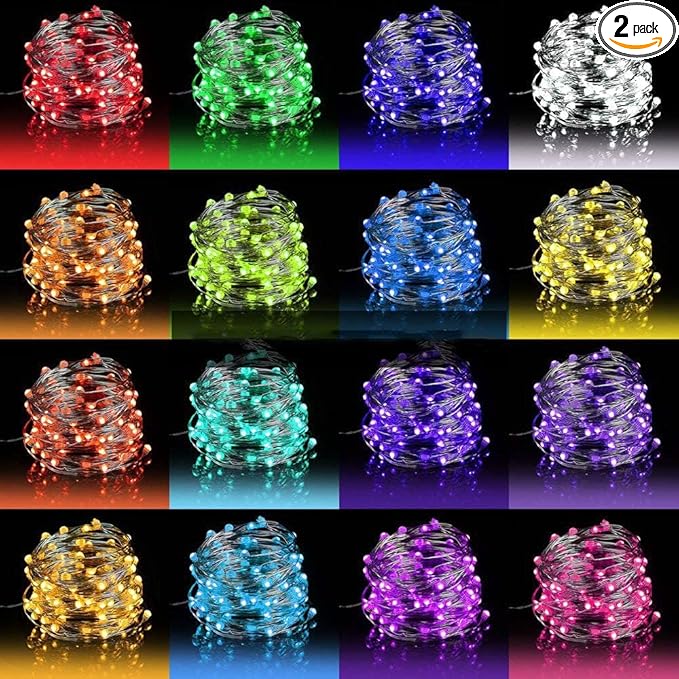 OMIKA 2 Pack LED Fairy Lights 33FT 100 LEDs Battery Operated String Light, Waterproof Multi Color Changing Fairy Lights with Remote for Indoor Outdoor Patio Wedding Party Xmas Bedroom Decoration