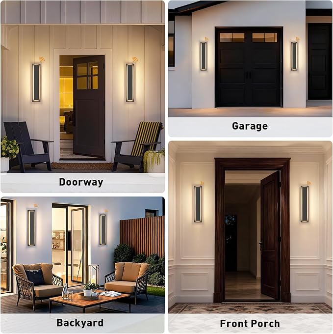 tewei 23.6'' Dusk to Dawn Outdoor Wall Lights, Modern Black LED Outdoor Wall Sconce, Large Long Exterior Lighting Fixtures Outside Porch Lights for House, Garage, Warm White 3000K, 1 Pack
