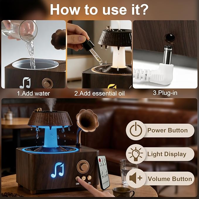 Morbou Raindrop Aroma Diffuser Room Humidifier with White Noise, 7-Color Air Mist Essential Oil Diffuser Sleep Sounds Aroma Rain Drop, with Remote Control Extra 2 Essential Oils