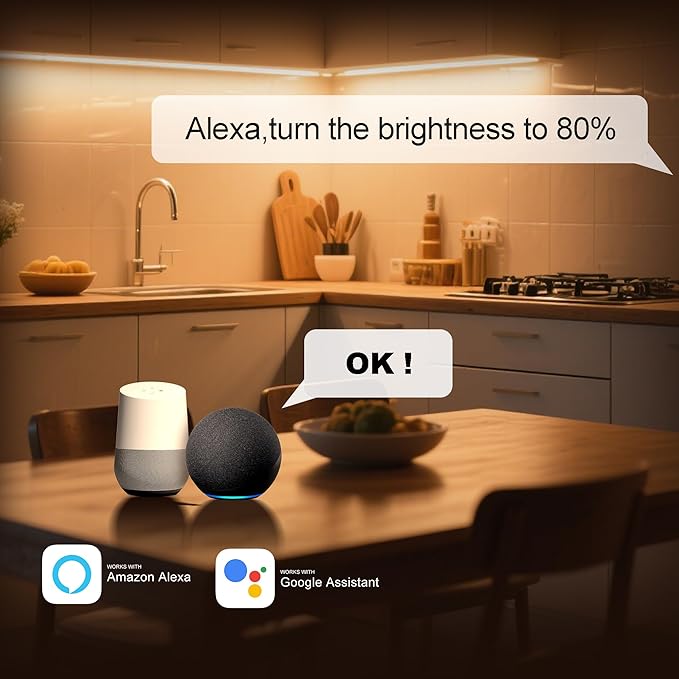 42inch WiFi Night Light Radar Motion Sensor Silicone LED Under Cabinet Lights RGB CCT White 2700K-6500K, Waterproof, APP Control, Dimmable Timing, for Google Home Alexa, for Kitchen, Under Counter