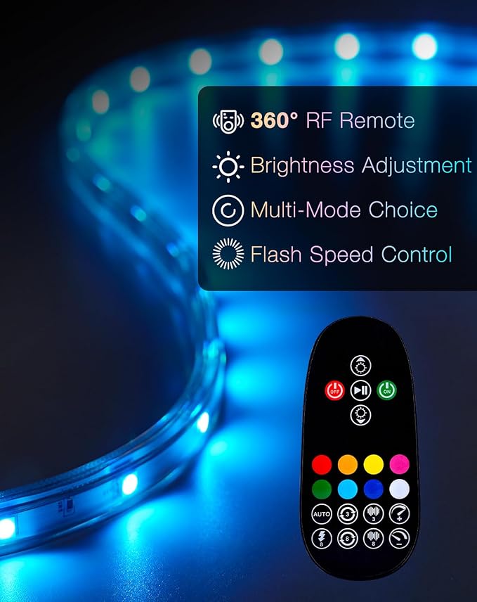 Shine Decor RGB LED Strip Light with Remote, Cold Resistant IP65 Waterproof Outdoor Colorful Strip Lighting 120V, Connectable Lite Multicolor Strip Lights 7x13mm, 131 FT 1200 LEDs ETL Listed