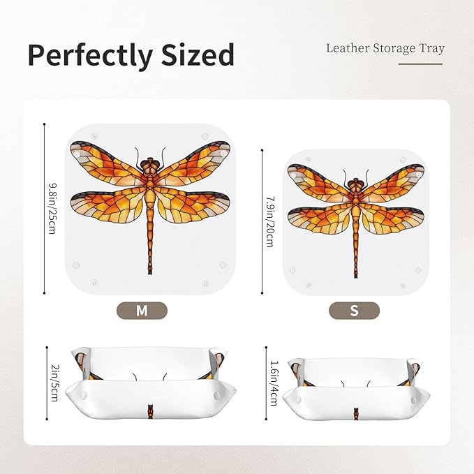 Stained Glass Dragonfly Simple Minimal Valet Tray Leather Desktop Storage Organizer Bedside for Jewelry Keys Coin Candy