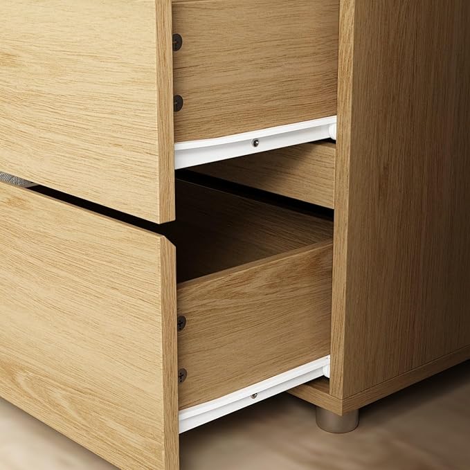 FAMAPY Modern Nightstand with 2 Drawers, Bedroom Storage Cabinet, Modern End Side Table, No Handle Design, for Living Room Natural 15.7”W x 11.6”D x 18.9”H