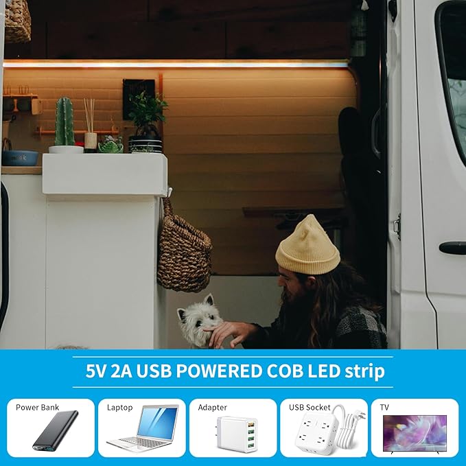 USB 5V COB LED Strip Lights 9.84ft/3M, Natural White 4000K Dimmable USB Powered Density COB Tape Flexible Cuttable LED Strip for TV Backlight, 3D Printer, RV, Sewing Machine, Bedroom, Mirror