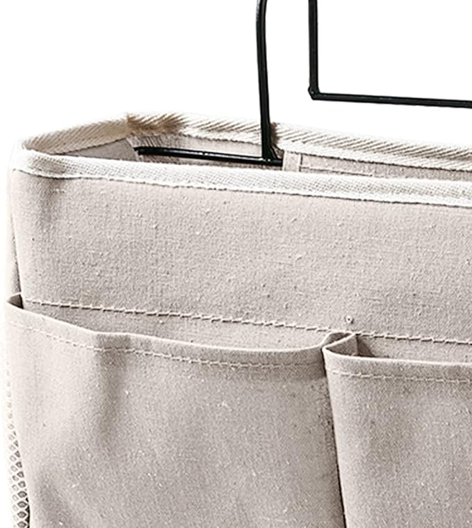 Cotton Linen Bedside Caddy Storage Organizer, Hanging Pocket for Bedside, Nightstand, Dorm Room (White)
