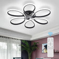 26inch Modern LED Ceiling Light, 6 Rings Flower Flush Mount Light Fixture with Remote Control Black Dimmable Ceiling Lamp for Living Room, Bedroom, Dining Room, Hallway, Kitchen