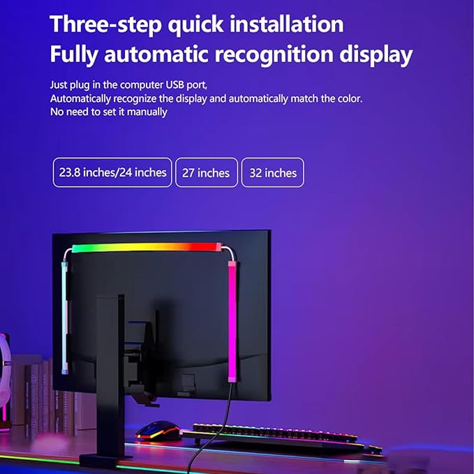 Heayzoki Screen Sync RGB Light Strip for 27 Inch Monitor, 16 Million Colors, USB Powered PC Gaming Ambient Backlight Music Mode PC Client Control, 65 LED Beads
