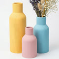 Colorful Ceramic Vases Set of 3 (Pink, Blue, Yellow) - Modern Matte Ribbed Color-Block Vases for Dried Flowers - Scandi Boho Decor Centerpieces for Living Room & Shelf