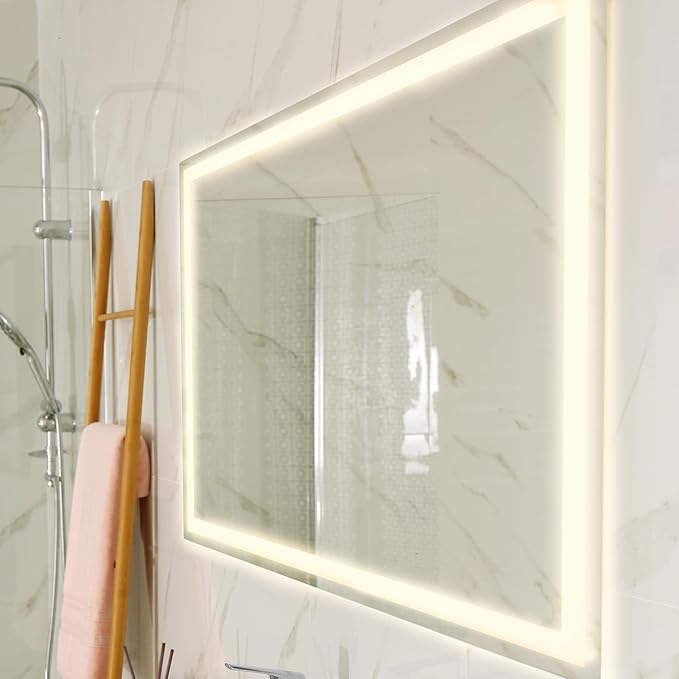JONATHAN Y MIR100A-2432 Pax 24 in. W x 32 in. H Small Rectangular Frameless Antifog Front/Back-Lit Wall Bathroom Vanity Mirror with Smart Touch