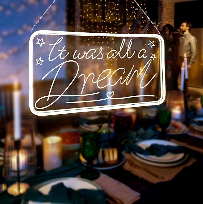 It was All a Dream LED Neon Sign for Wall Decor USB Adjustable Brightness Living Room Bars Barbers Pub Wedding Party Salon Club Gatherings Christmas Birthday Art Wall Decor