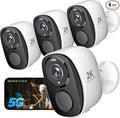 Rraycom 4PC 2.4G/5GHz Security Cameras Wireless Outdoor,2K Battery Home Security Camera with AI Detection,Siren, WiFi Home Indoor Camera, Color Night Vision,2-Way Talk,IP65, Cloud/SD, Works w/Alexa