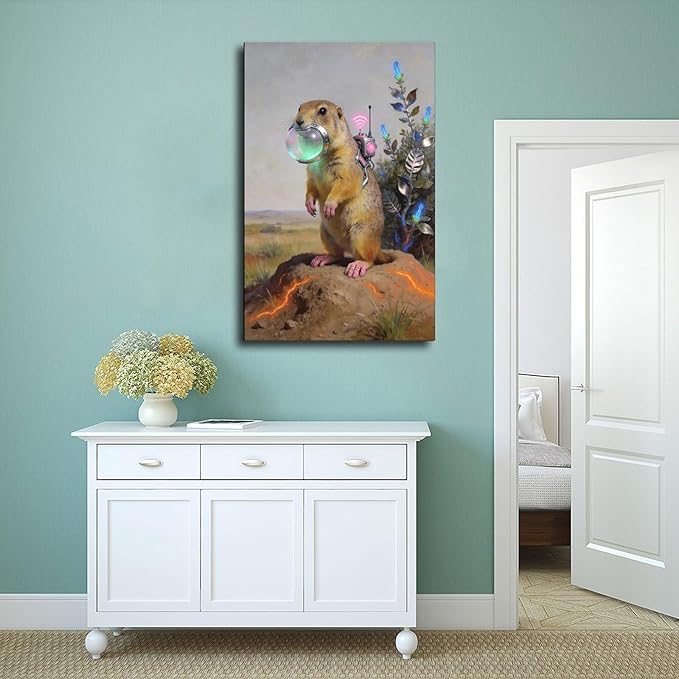 Framed Steampunk Mechanical Prairie Dog Wall Art - Retro-Futuristic Wilderness Poster for Living Room Game Room Decor 12x18inch(30x45cm)