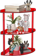 Sezanrpt 3 Tier Acrylic Corner Shelf Organizer Storage 9.5x9.5x15.7 Inch, Red Countertop Corner Shelf for Bathroom, Kitchen, Bedroom, Office, Study Room