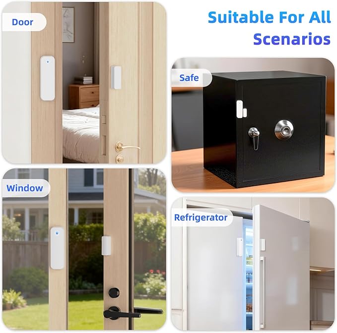 Smart WiFi Door Sensor Window Sensor, Contact Sensor Alarm for Home Automation & Kids Safety, Door Open Reminder, App Alerts, 500ft Range, 32 Ringtones, 5 Adjustable Volumes