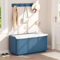 Hall Tree with Bench and Shoe Storage, Entryway Bench with Sliding Door Cabinet, Removable Padded, Metal Wall Hooks and Adjustable Storage Compartments, for Entry, Hallway, Living Room, Blue