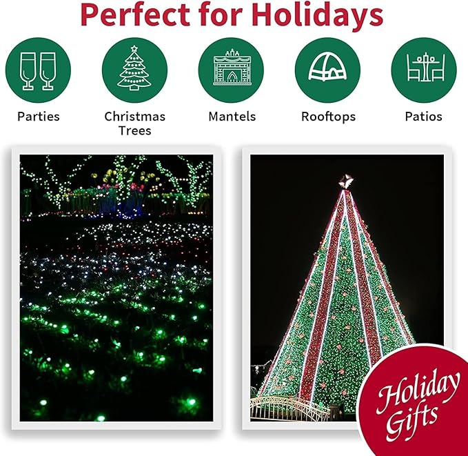 LAMPHOME 33ft Green St. Patrick's Day Mini String Lights, 100 LED Christmas Decorative Transparent Wire Fairy Starry String Lights Plug in, 16 Lighting Modes for Indoor Outdoor Xmas Tree