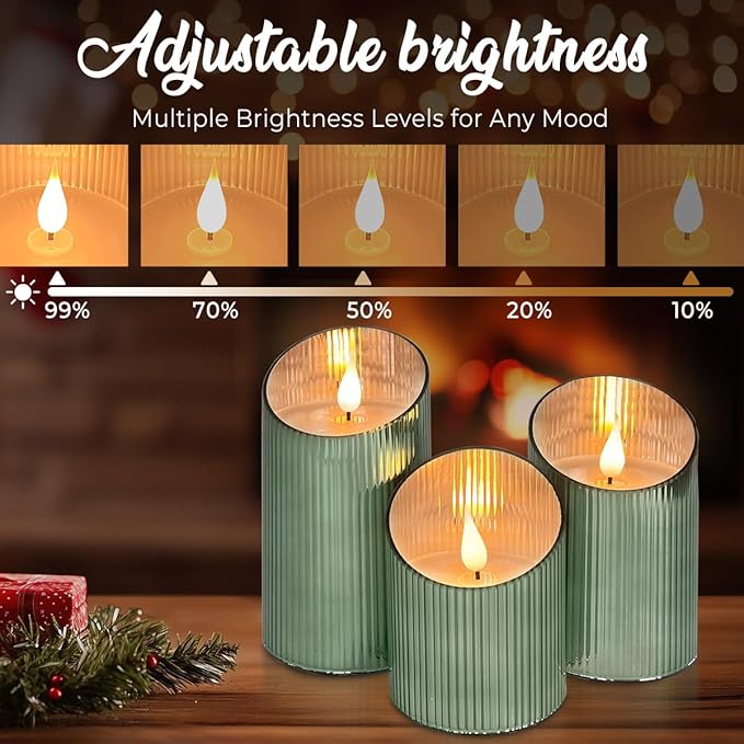 Rechargeable Flameless Candle, Flickering LED Pillar Glass Fake Candle with Remote and Timer, Built-in Battery Real Wax Electronic Candle for Room Decoration, Set of 3