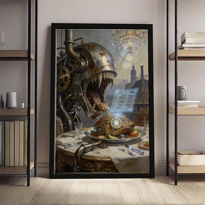 Framed Steampunk Fantasy Wall Art for Living Room And Dining Room Vintage Industrial Decor 16x24in