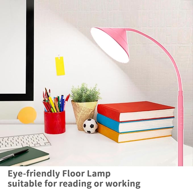 Floor Lamp, 18W Upgraded Bright LED Floor Lamps for Living Room Bedroom with Gooseneck Stepless Dimming & Color 76inch Tall Standing Lamp with Remote & Touch Control Work with Smart Plug (Pink)