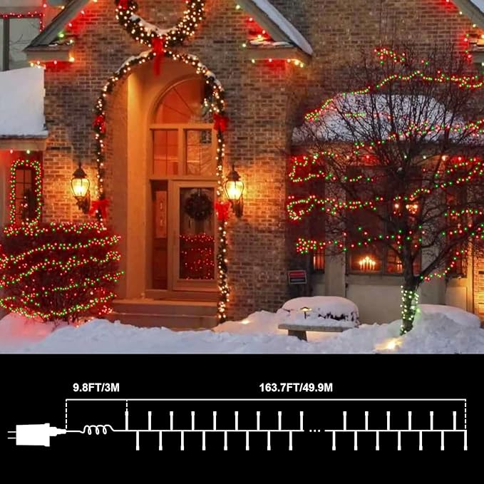 LAMPHOME Red and Green Christmas String Lights, 500 LED 99 FT Connectable Waterproof String Lights Green Wire with16 Modes, Xmas Vintage Decorations for Indoor Outdoor Party Yard Garden Decor