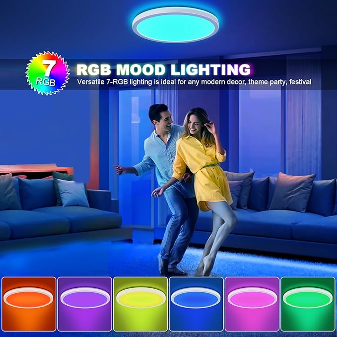LEZOE RGB LED Ceiling Light Dimmable with Remote Control, 18W 1800lm Color Changing Light Flush Mount Fixture, 8.6 Inch 3000K-6500K Ceiling Lamp for Bedroom Kitchen Hallway Party Living Room