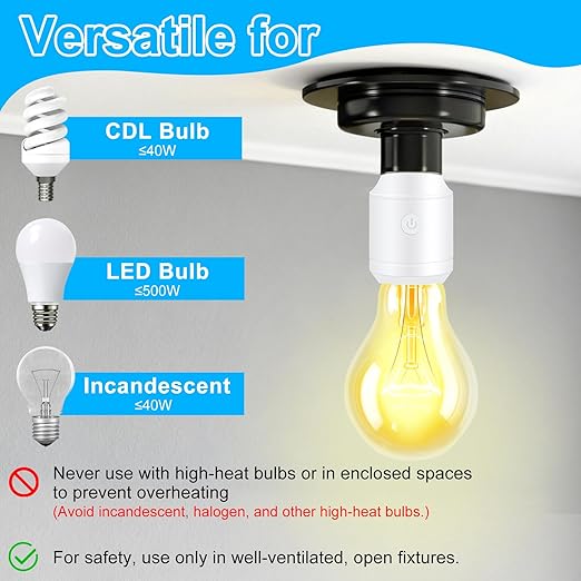 Remote Control E26 E27 Light Bulb Socket Adapter,GreenCyle Wireless Light Switch and 4 Standard Medium Base Lamp Socket Extender 2.3"(5.8cm),Screw-in,Max 500W,No Wiring Needed,500ft RF Range,for Lamp