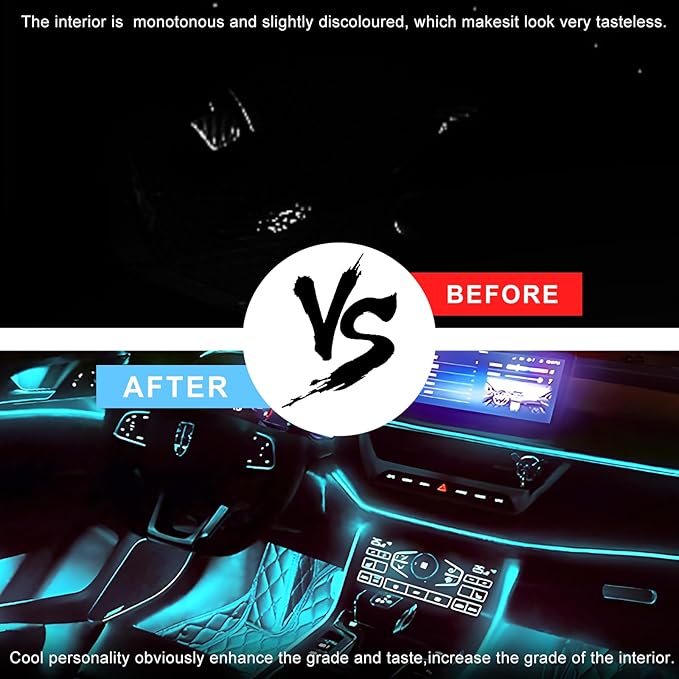 Interior Car LED Strip Lights with APP Control, 3 in 1 RGB Ambient Lighting Kit with 197 inches Fiber Optic, 16 Million Colors Music Sync LED Vehicle Cigarette Lighter Neon Strip