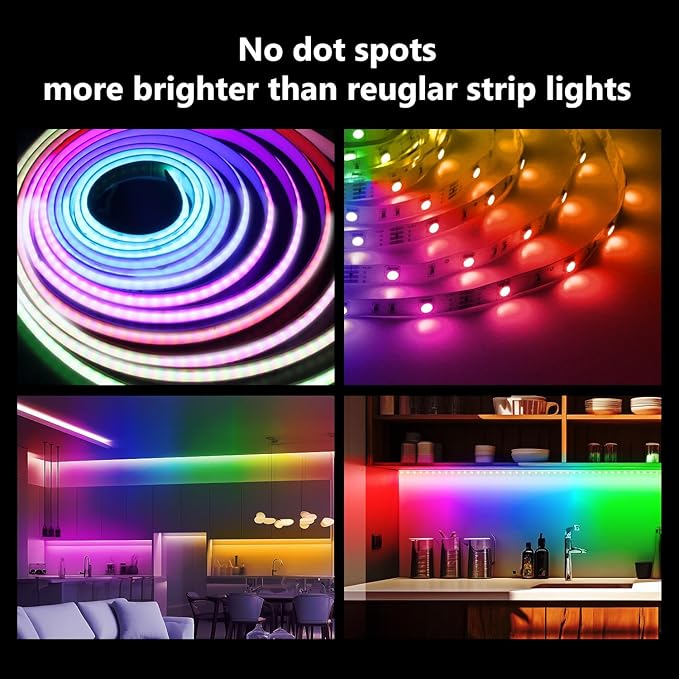 dalattin Smart RGB COB LED IC Strip Lights, 576 LEDs/m Addressable High Density Flexible with Remote & App Control, 16.4ft LED Lights for Living Room, Bedroom, Kitchen Lighting